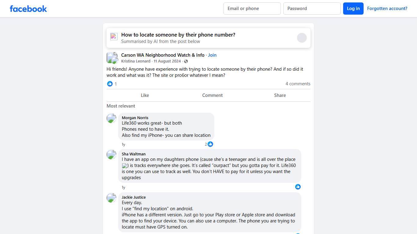 Carson WA Neighborhood Watch & Info | Hi friends! Anyone have experience with trying to locate someone by their phone | Facebook